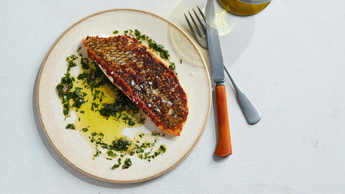 Crispy-Skinned Fish with Herb Sauce – O-Live & Co.