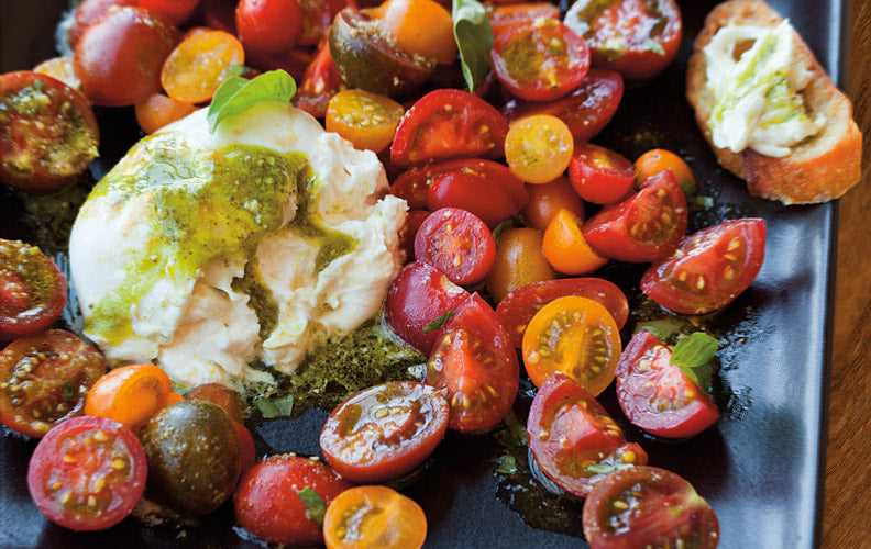 Cherry Tomato Salad With Burrata & Pesto